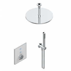 D14-6722B Комплект для душа Electrobox (включающий круглую лейку для душа Ø 300 мм с вертикальным держателем, ручной душ и смеситель с белой панелью, встраиваемый корпус и трансформатор) Thg-paris Electrobox Хром