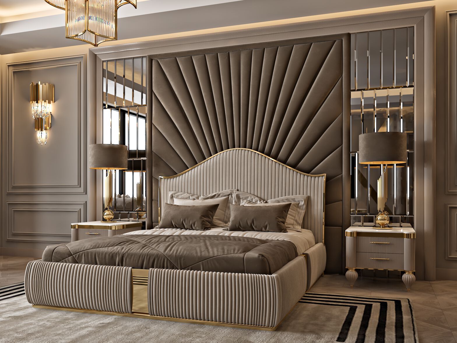 Двуспальная кровать с мягким изголовьем Zebrano Elsiyum ARCH-00143670