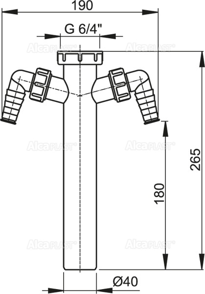 Патрубок с накидной гайкой 6/4" и двумя штуцерами ALCAPLAST A44MDN40 - Вид №1