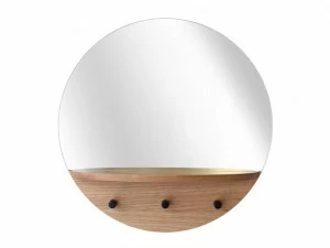 Heavens Круглое зеркало из дуба с полкой Enzo