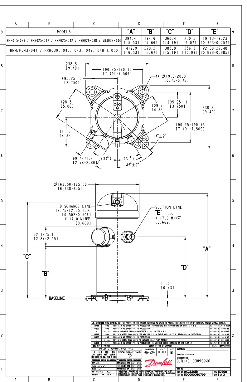 Danfoss H серия — Герметичные спиральные компрессоры, R407C HRP047T4LP6 Компрессор спиральный 121L1046  - Вид №5