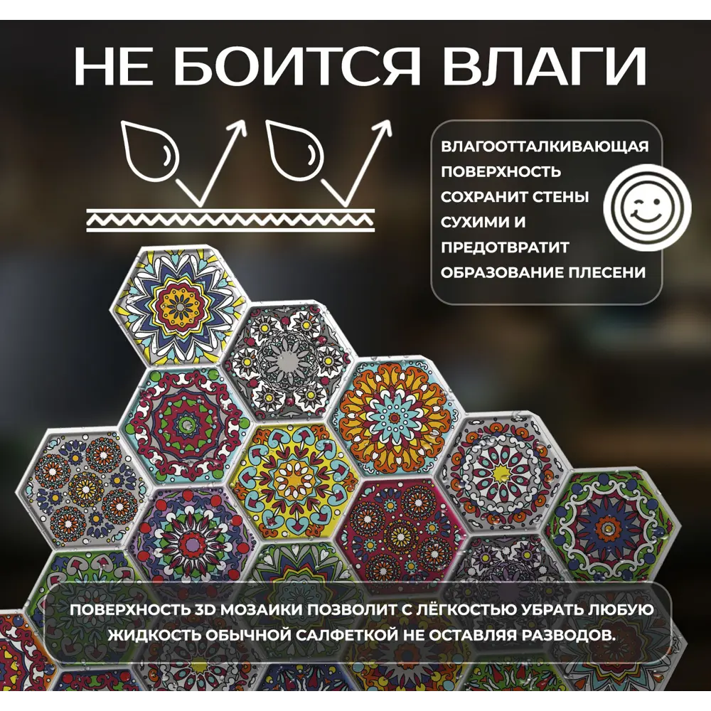 Наклейка декоративная 3D мозаика Этнос 25x25 см FBRUSH STLM-2164107 - Вид №4