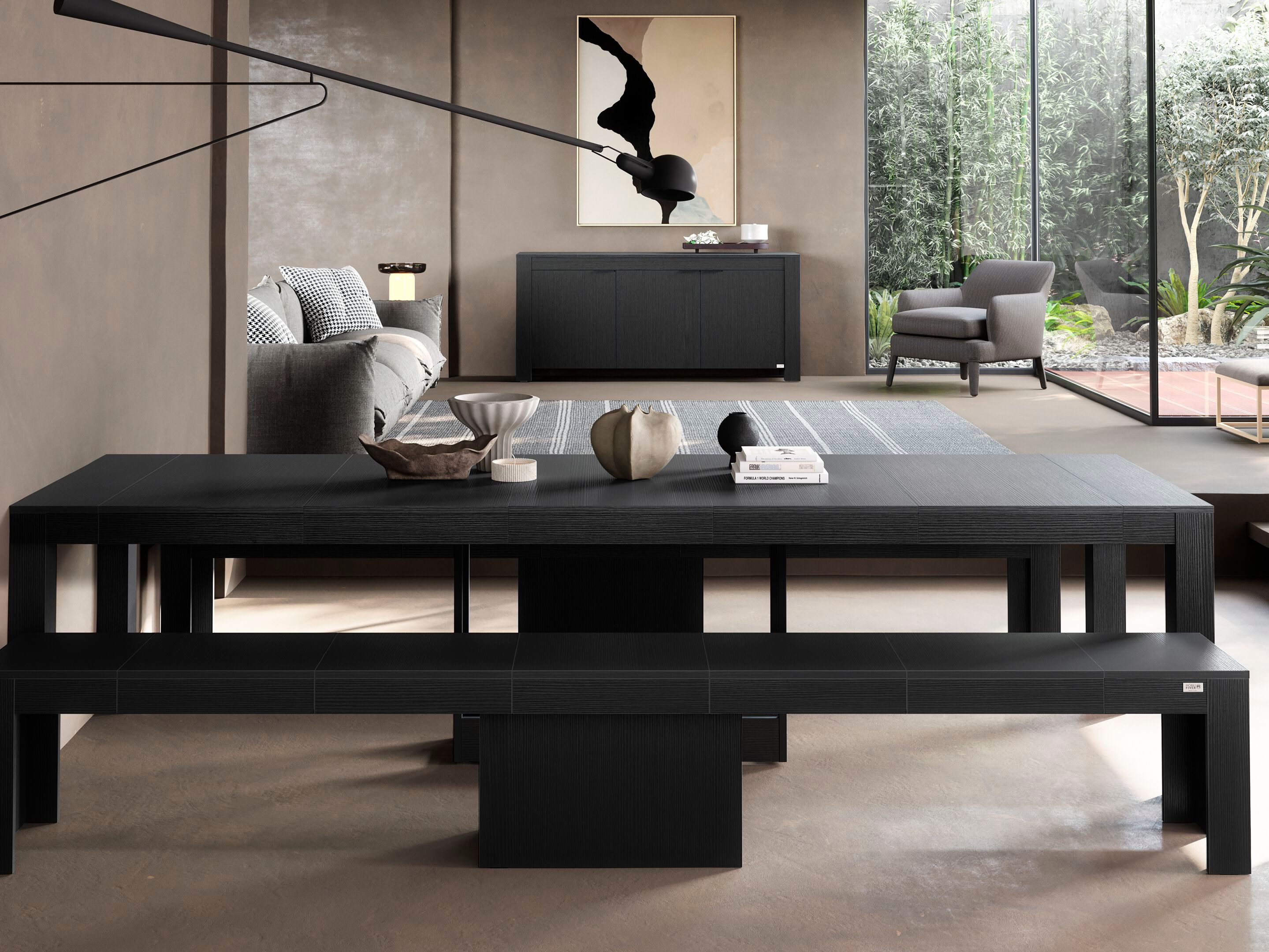 Выдвижная консоль из черного ясеня с 2 скамейками Mobili Fiver Rachele ARCH-00045368 - Вид №4