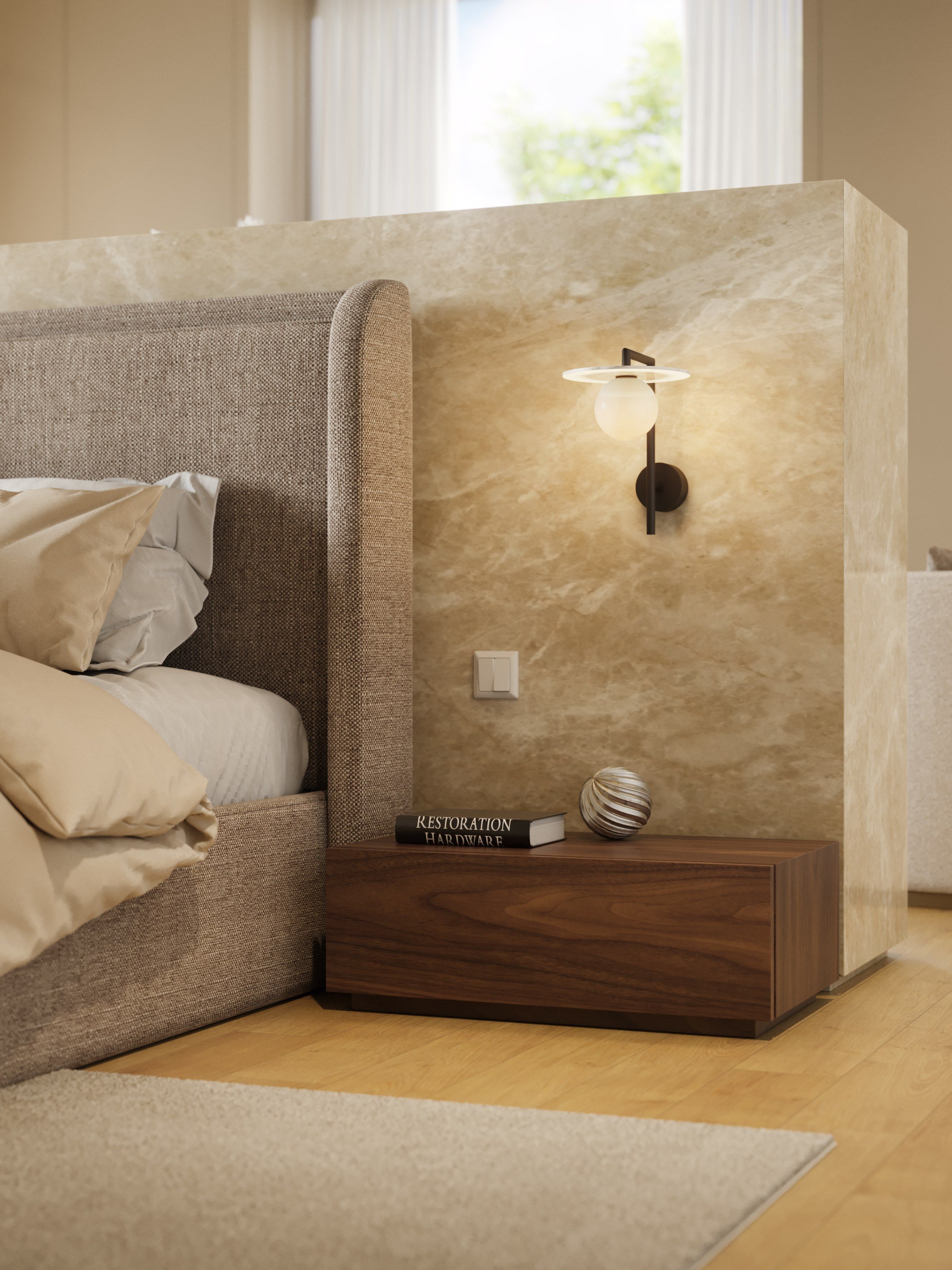 Двуспальная кровать из ткани с мягким изголовьем Stylish Club Porto ARCH-00034730 - Вид №5