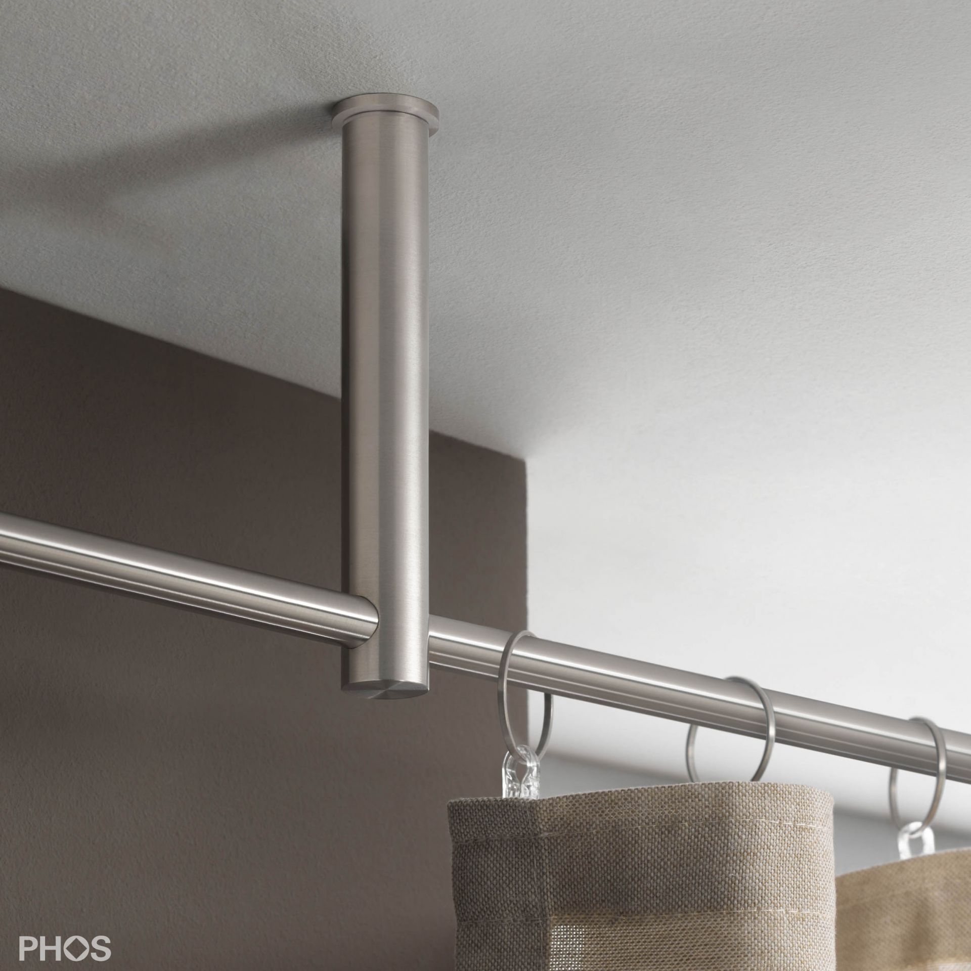 VS20-140-2400-D Комплект карнизов: 240 см с 2 держателями и 1 держателем карниза в качестве центральной опоры (большое расстояние от потолка) PHOS  - Вид №1