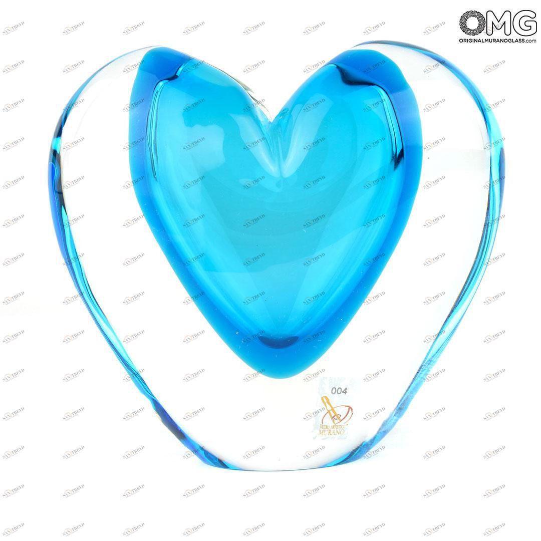3572 ORIGINALMURANOGLASS Ваза Сердце - голубая - соммерсо - муранское стекло OMG 10 см 