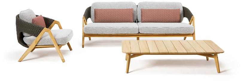 Ethimo 3-местный садовый диван из тика и плетеной веревки Knit sun-id-1419900 - Вид №3