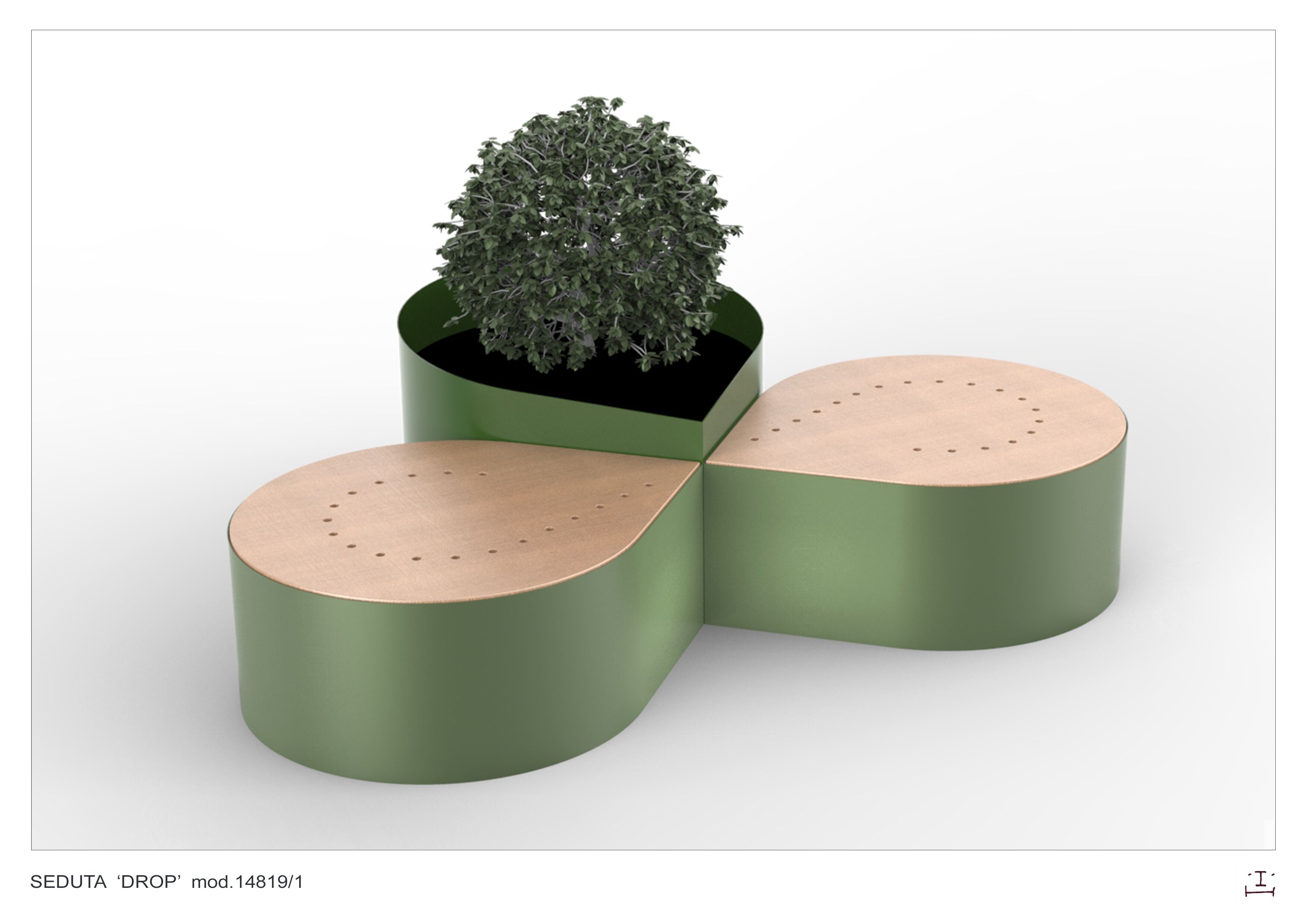 Круглая модульная скамья из листового металла и дерева без спинки CITYSì Drop ARCH-00068092