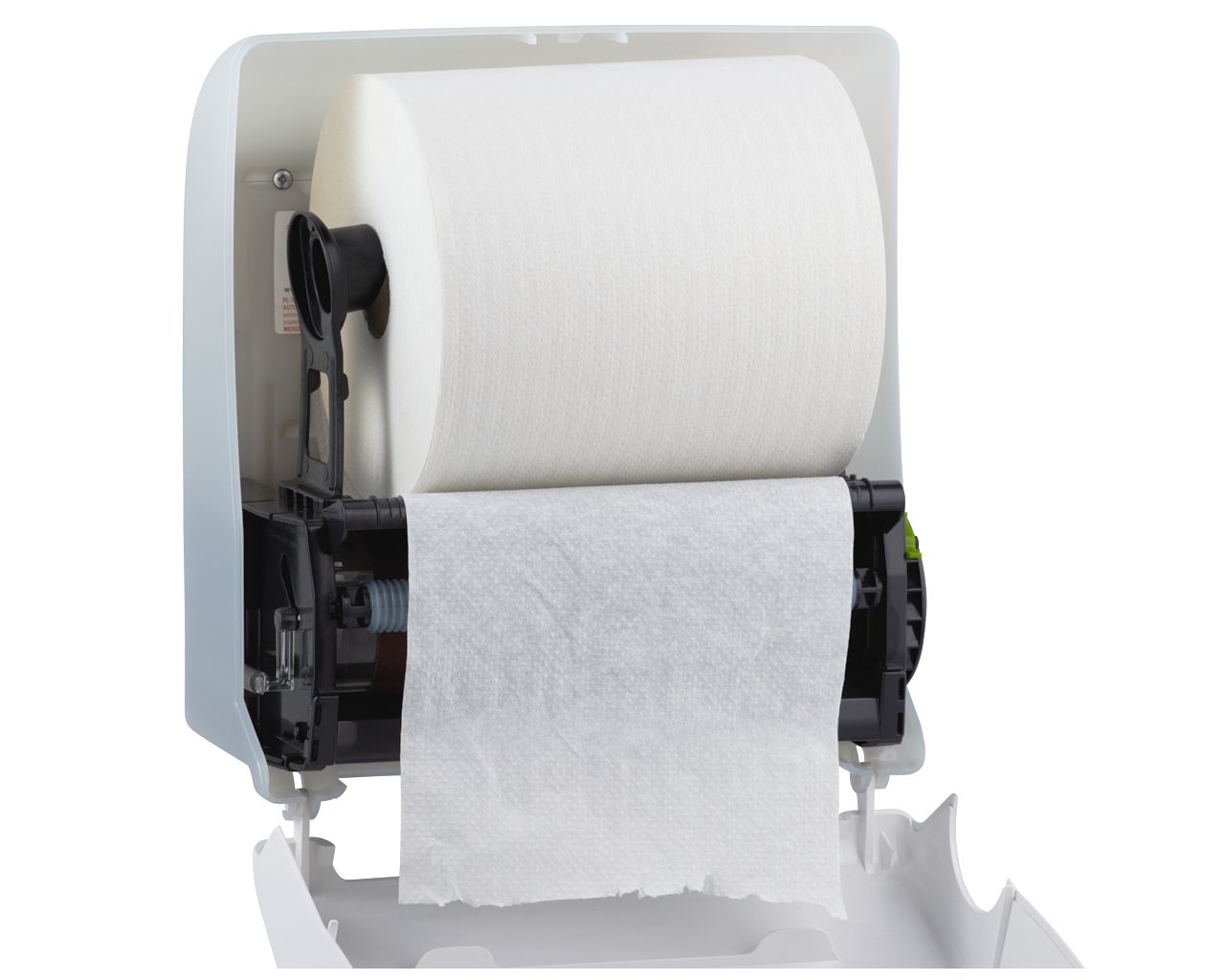 CJB302 Механический диспенсер для бумажных полотенец в рулонах SOLID CUT AUTOMATIC MAXI, АБС-пластик, полностью белая передняя часть - матовая, прозрачная светлая задняя часть - матовая Merida  - Вид №5