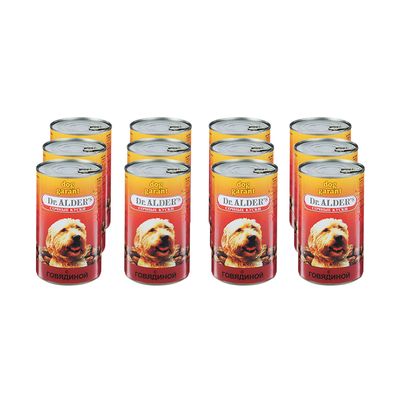 ПР0035372*12 Корм для собак Дог Гарант сочные кусочки в соусе Говядина конс. 1230г (упаковка - 12 шт) Dr. ALDER`s 