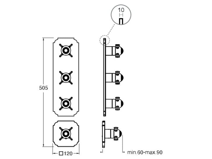 Термостатический смеситель для душа / ванны с 3 отверстиями с пластиной CRISTINA Rubinetterie Термостатические смесители-Shower &amp ARCH-00093023 - Вид №2