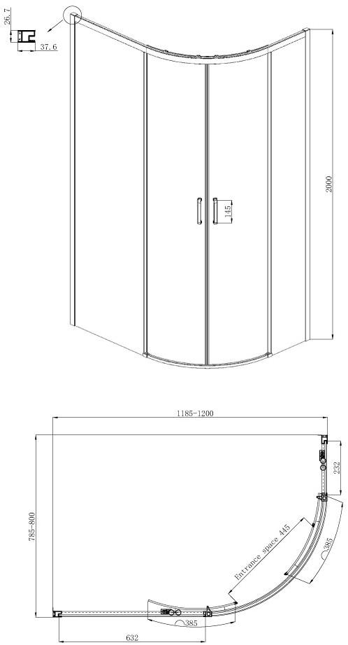 Душевое ограждение Ambassador Queen 11011103L (1200x800x2000), 2 места - Вид №8