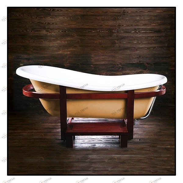 Ванна Akcjum Rectime New WR-04-B овальная бежевая с деревянной рамкой WR04B