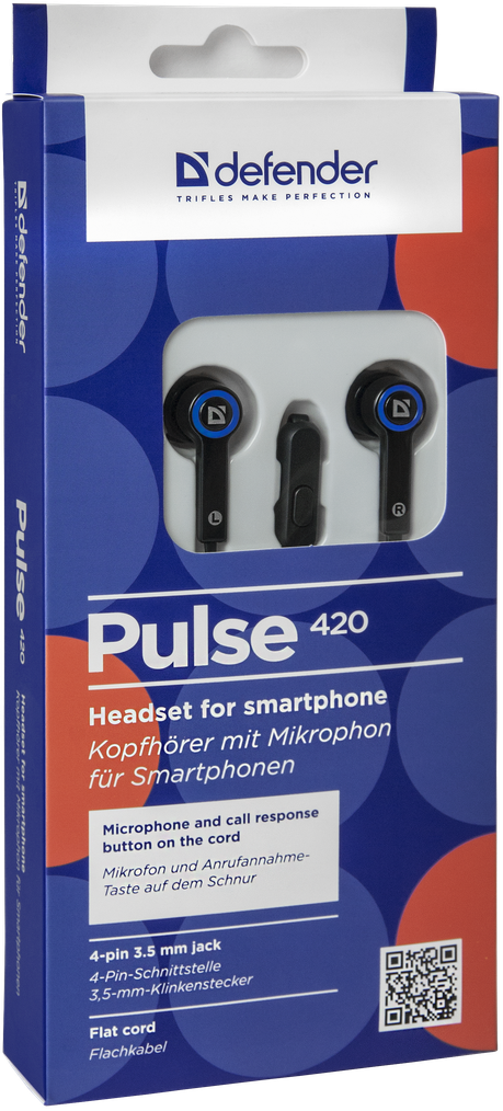 63423 гарнитура для смартфонов pulse 420 черный + синий, вставки Defender Santreyd  - Вид №5