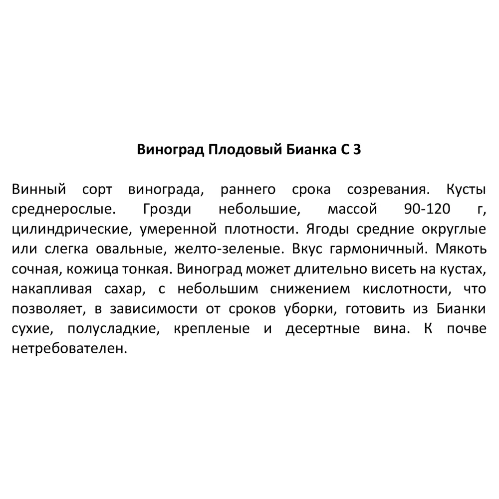 Виноград плодовый «Бианка» 17.5x40 см 82585387 STLM-2006402 Santreyd  - Вид №2