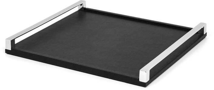 Giove Поднос - 36X33 см/металлическая отделка_вороненая латунь/плетеная кожа_серо-коричневый