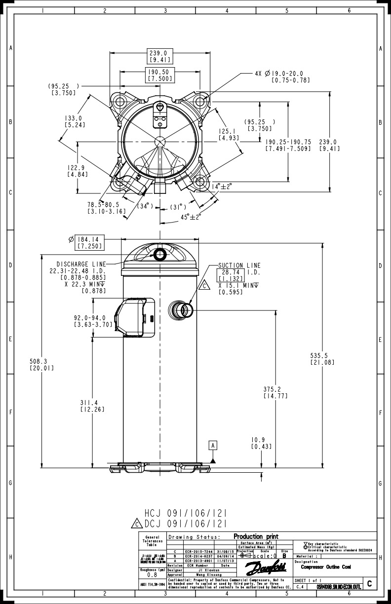 Danfoss DCJ — Герметичные спиральные компрессоры, R401A DCJ121T4LC6 Компрессор спиральный 121L5016  - Вид №9