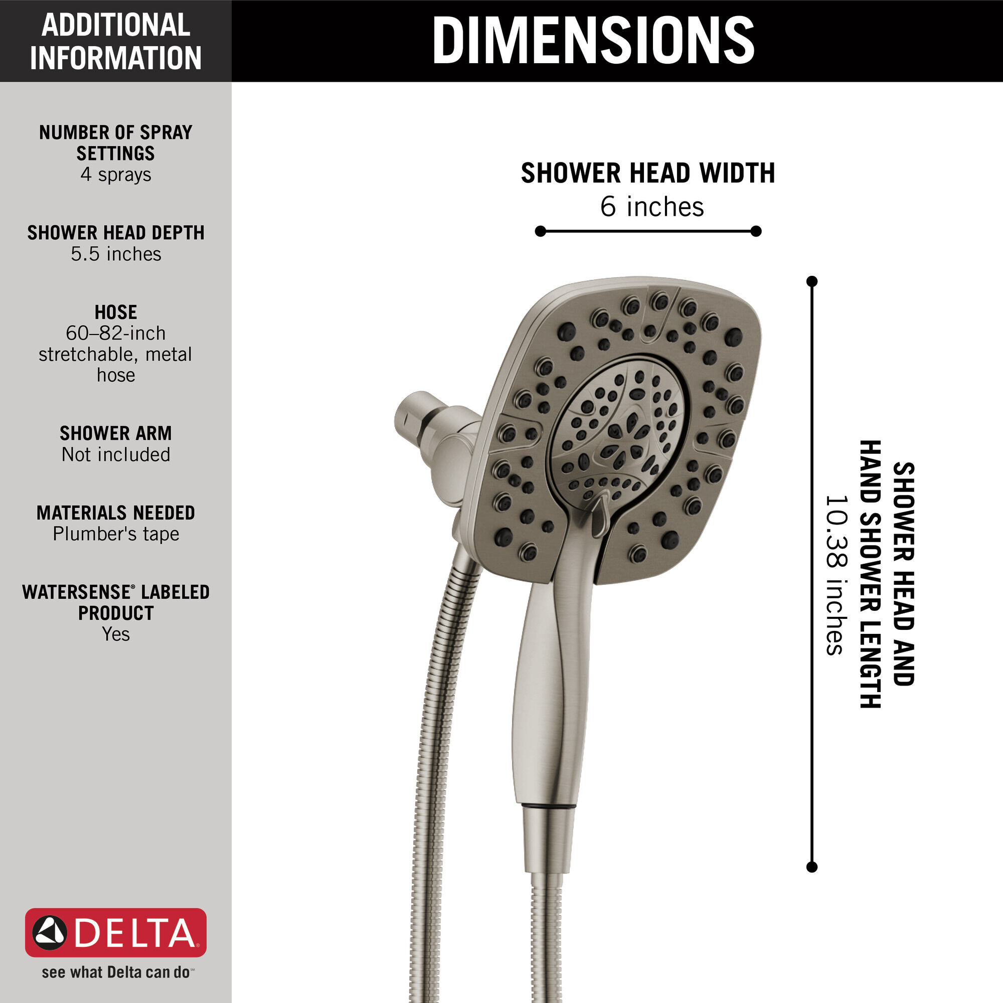 58498-SS In2ition HSSH 1,75 галлона в минуту, 4 настройки Delta Faucet Universal Showering Нержавеющая сталь  - Вид №8