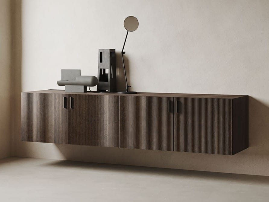 Подвесной шкаф для ванной комнаты из дуба с дверцами Inbani решетки ARCH-00084485