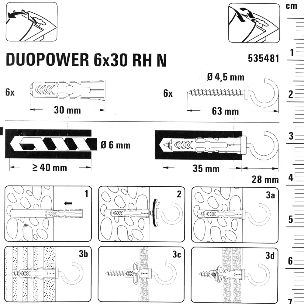 Дюбель универсальный DuoPower 6x30 мм, крюк-полукольцо, цвет белый, 6 шт FISCHER STLM-2105658 - Вид №3