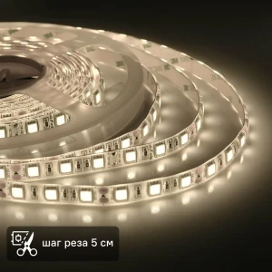 Светодиодная лента для контурной подсветки Apeyron SMD5050 12В 10мм 5м 10Вт/м 60диод/м 700лм/м IP65 3000К теплый свет