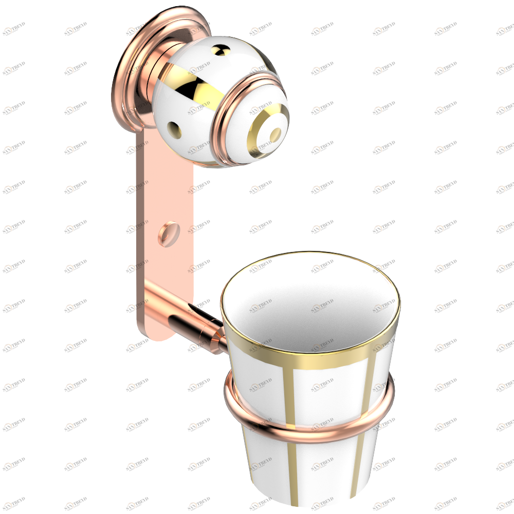 A7A-536B Стакан настенный фарфоровый для зубных щёток Thg-paris Ithaque с золотым декором Розовое золото A7A-536B CAT.F