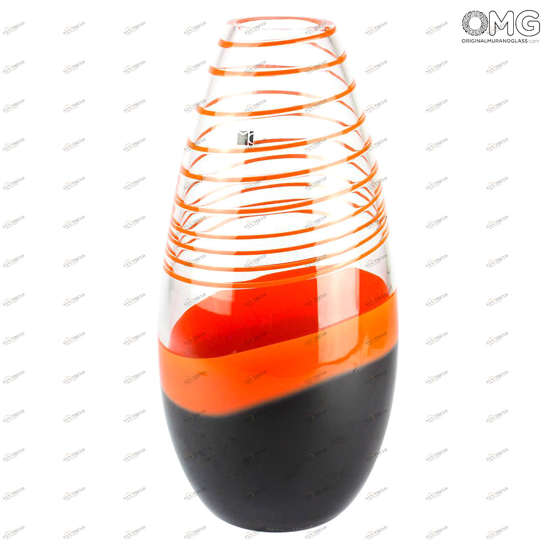3017 ORIGINALMURANOGLASS ваза - чёрно-оранжевая- Carlo Moretti - Original Murano Glass OMG 17 см 