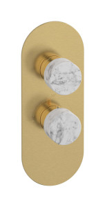 Комплект наружных частей термостата на 1 потребителей - вертикальная овальная панель с ручками Marmo WE ARE IB eua112osnmr_1 Brushed Gold Aqua