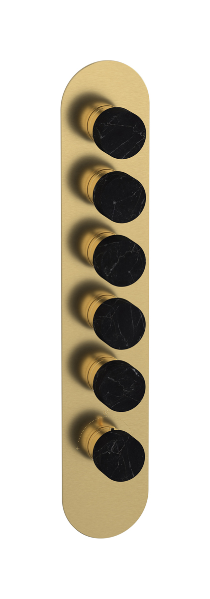 Комплект наружных частей термостата на 5 потребителей - вертикальная овальная панель с ручками Marmo WE ARE IB eua512osnmr_2 Brushed Gold Aqua