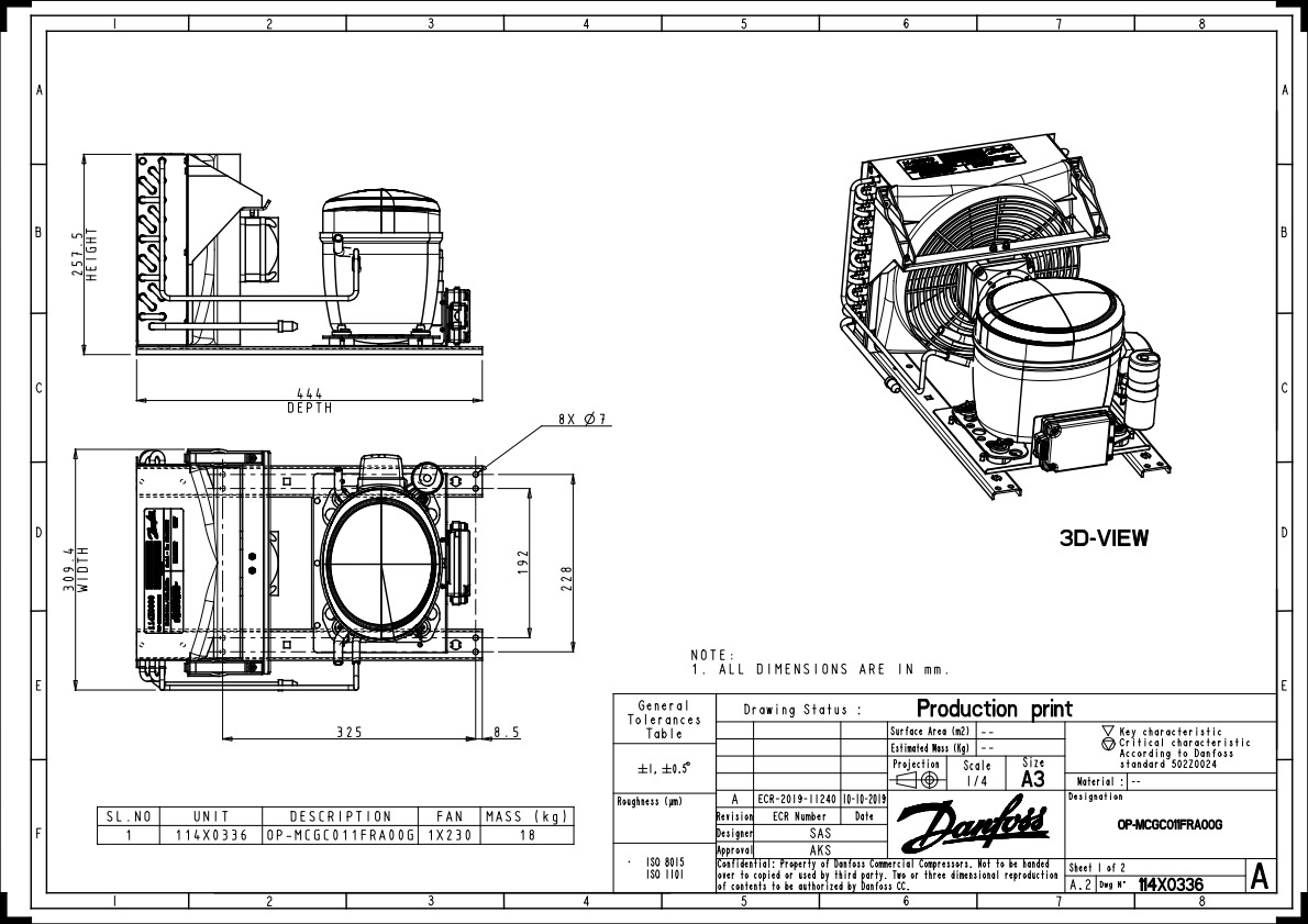 Danfoss OP-MCGC — компрессорно-конденсаторный агрегат OP-MCGC012SCA01G агрегат компр.-конд. 114X0341  - Вид №5