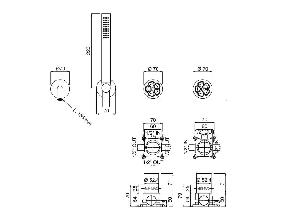 Смеситель для ванны из хромированной латуни с ручным душем QD Magistro Lab Flora ARCH-00072945 - Вид №1