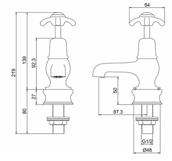 Смеситель для раковины с 2 отверстиями и отдельными розетками Burlington ANGLESEY REGENT ARCH-00134569 - Вид №5