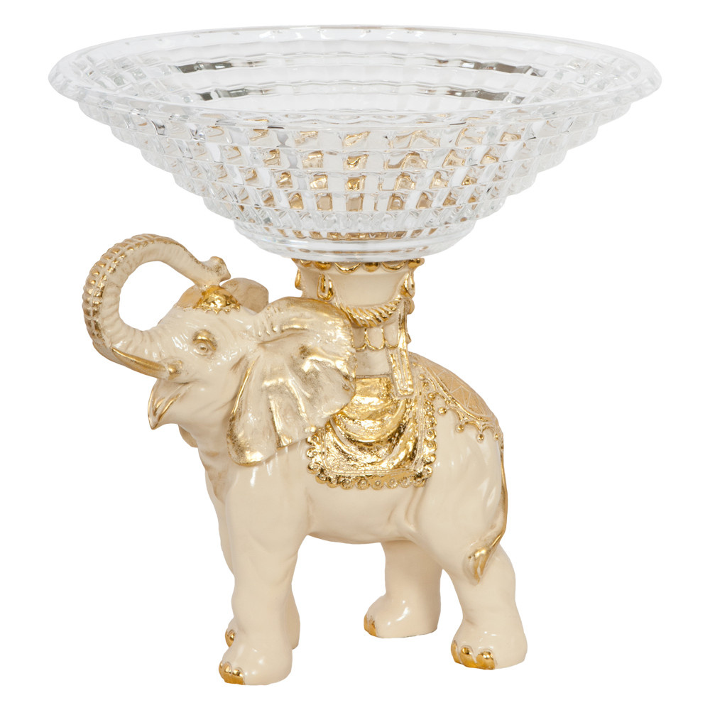 52077 BOGACHO Фруктовница-конфетница Слон Айрават Айвори мрамор / стекло 