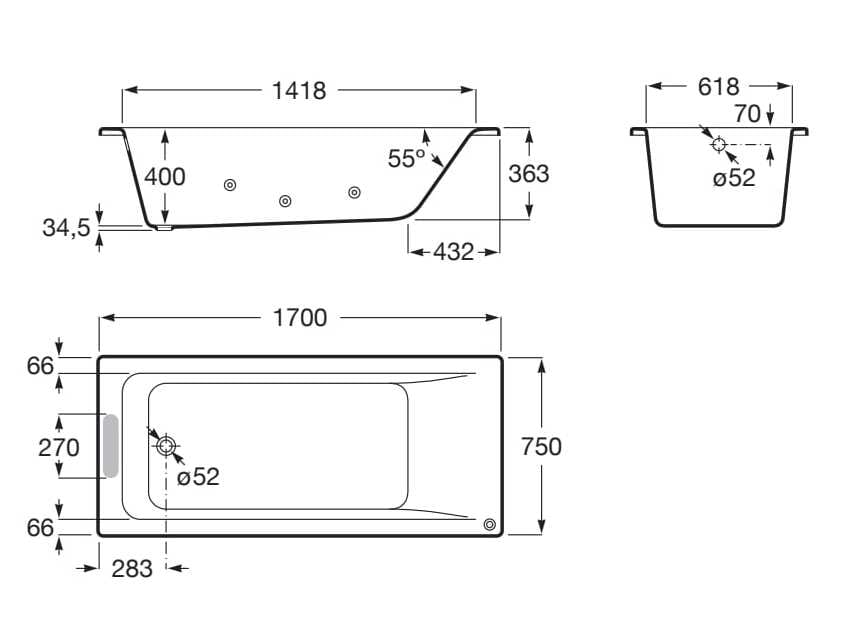 Встраиваемая акриловая ванна с гидромассажем Roca Easy ARCH-00059605 - Вид №2