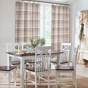 Штора на ленте для кухни Beige 145x180 см клетка цвет бежевый