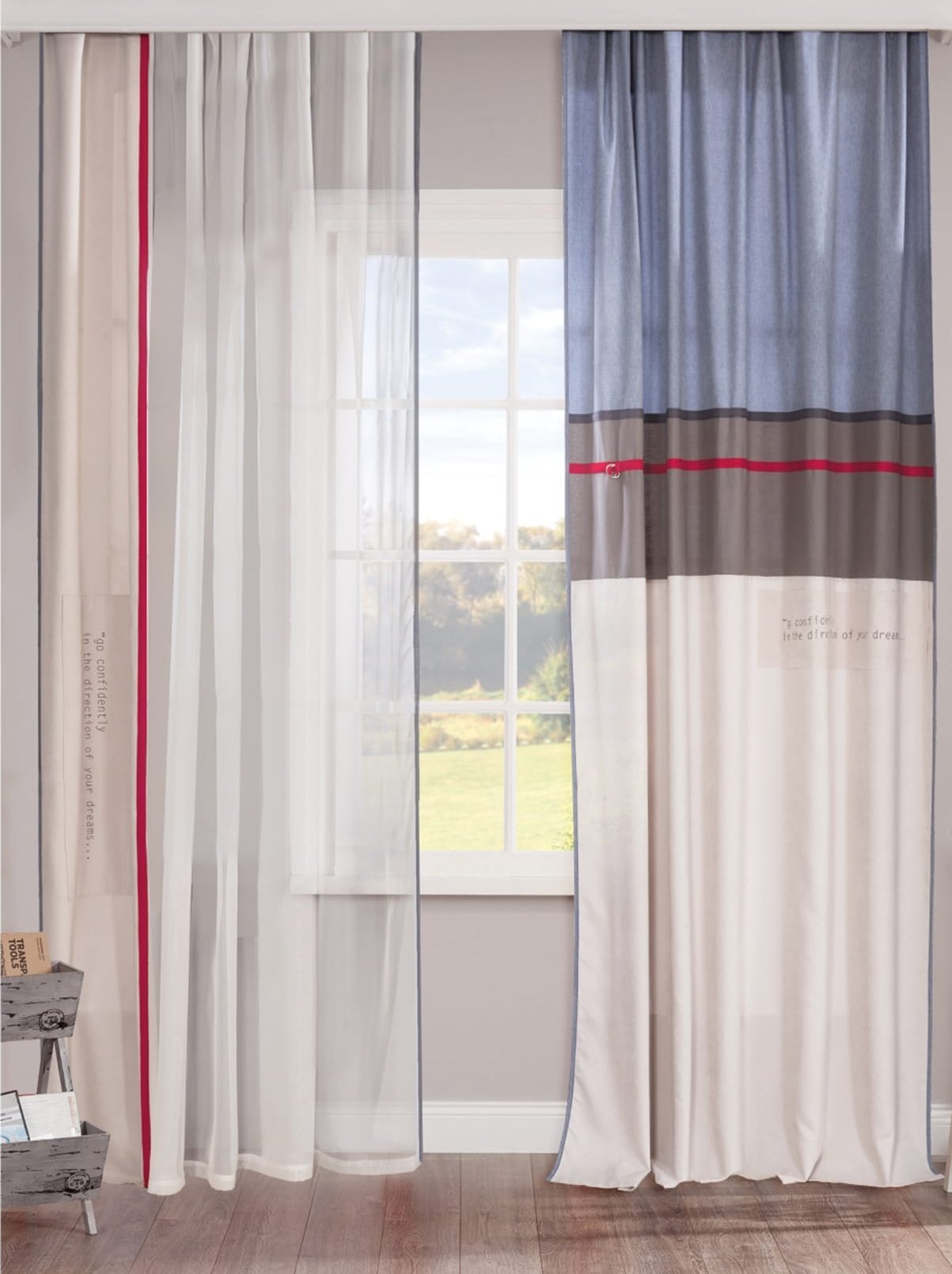 Штора детская голубая 160х260 см Trio, 1 полотно CILEK TRIO 00-3832653 Бежевый;голубой Santreyd - Вид №1