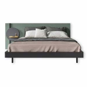 Кровать двуспальная 160х200 с навесной полкой, круглым элементом и подсветкой дуб с зеленым Mark BRAGIN DESIGN ДИЗАЙНЕРСКИЕ 00-3879402 Зеленый;серый