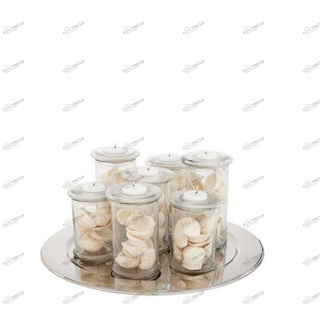 Поднос металлический с 7 подсвечниками D 39 см серебряный Parker Small от Eichholtz EICHHOLTZ EICHHOLTZ 060359 Прозрачный 