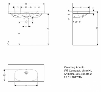 500634012 Подвесная раковина настенная прямоугольная Keramag  белая  - Вид №1
