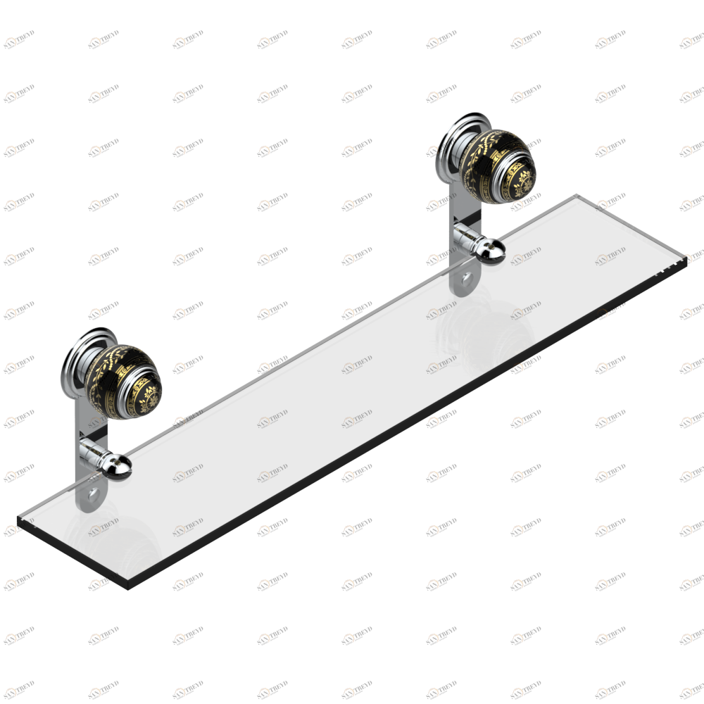 A7F-564 Полка стеклянная 60 cм с кронштейнами Thg-paris Marquise чёрный с золотым декором Хром A7F-564 CAT.A