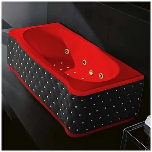 Ванна Gruppo treesse New Classic Young ATC-V674Q-SX-KCS-KZ красная с золотой фурнитурой гидромассажем аэромассажем  и дезинфекцией прямоугольная левая чёрная кожа кристаллы сваровски