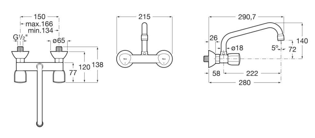 Настенный кухонный смеситель с 2 отверстиями и отдельными розетками Roca Brava ARCH-00092723 - Вид №2
