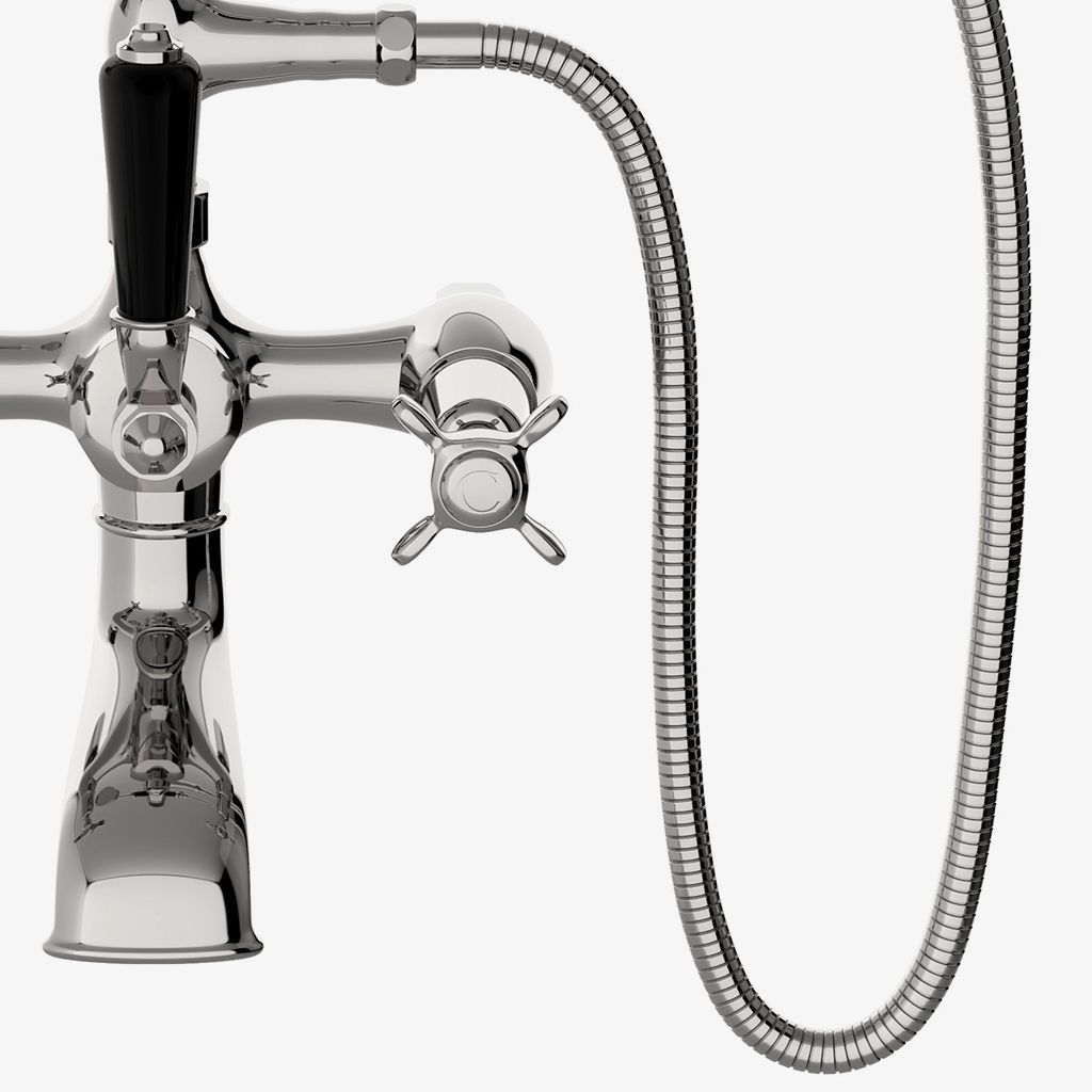 EAXT24 Наполнитель для открытых ванн Easton Classic, ручной душ из черного фарфора и рычажный переключатель Waterworks  - Вид №1