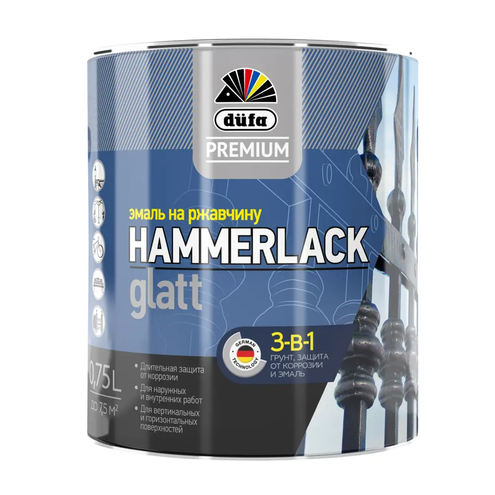 Эмаль по ржавчине 3 в 1 Dufa Hammerlack гладкая цвет винно-красный 0.75 л STLM-2185665 - Вид №1