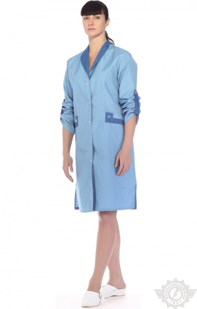 61736 Халат "Радуга" длинный рукав голубой  Одежда для обслуживающего персонала  размер 56 Спецодежда  - Вид №8