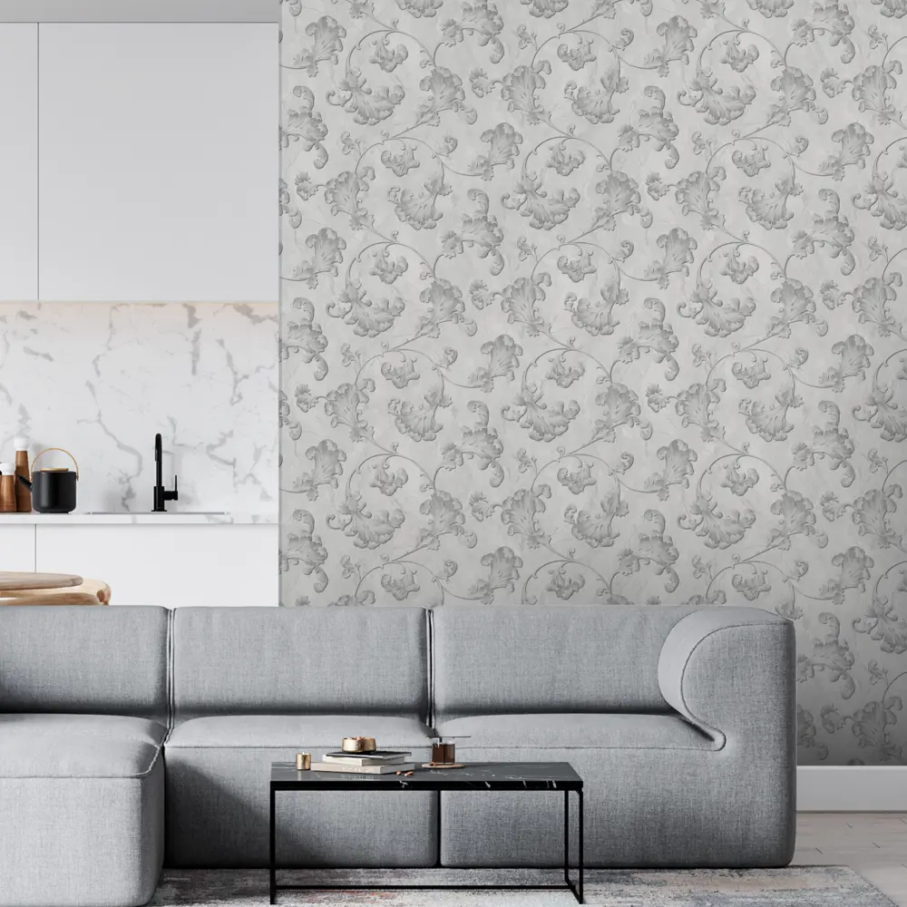 Обои флизелиновые Московская обойная фабрика Перри серые с вензельным рисунком 1.06 м 89423837 STLM-1574945 - Вид №3
