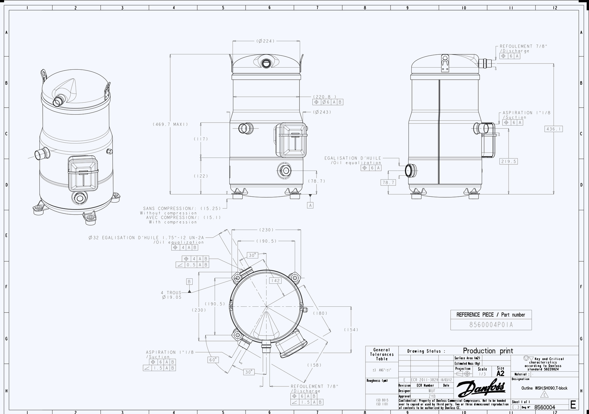 Danfoss SH — Герметичные спиральные компрессоры, R410A SH090A4ALC Компрессор спиральный 120H0003  - Вид №11