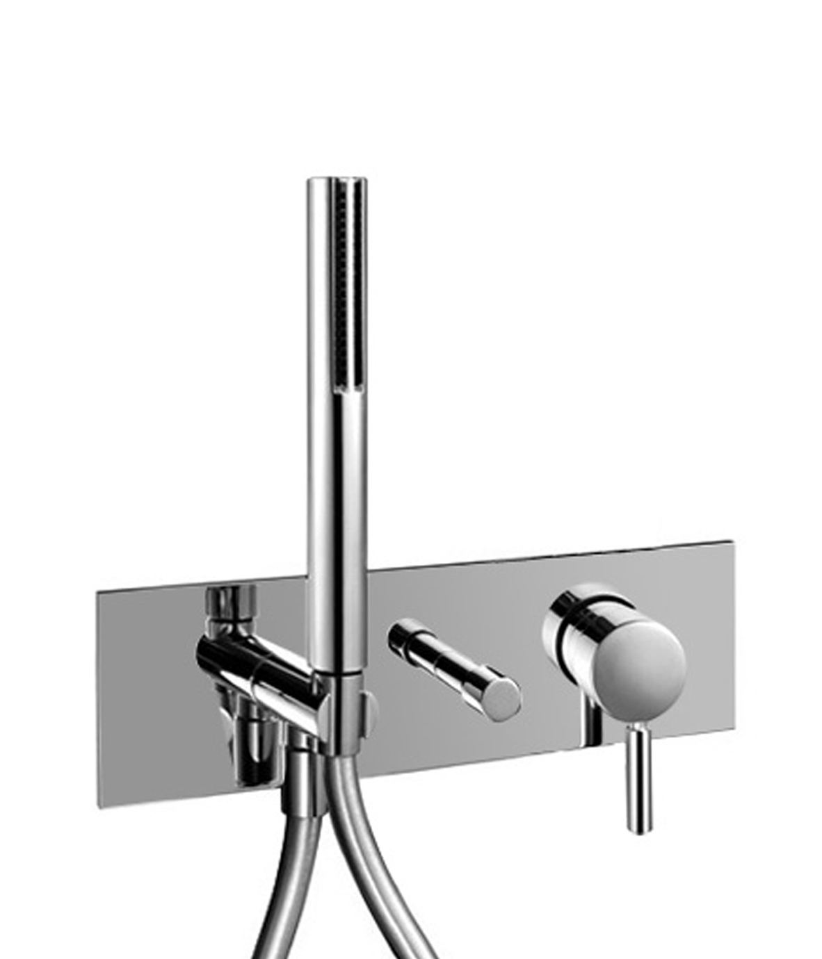 E384B+D084A  Встраиваемый смеситель для ванны/душаручка автоматический переключатель на 2 потока ручная лейка SUN шланговое подсоединение с держателем для ручной лейки гибкий шланг 150 см ПВХ впуски 1/2'' Звукоизолированные Fantini Rubinetti CAFÈ