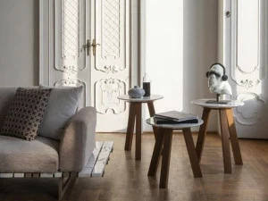 FranchiUmbertoMarmi Круглый журнальный столик из мрамора и дерева Bettogli