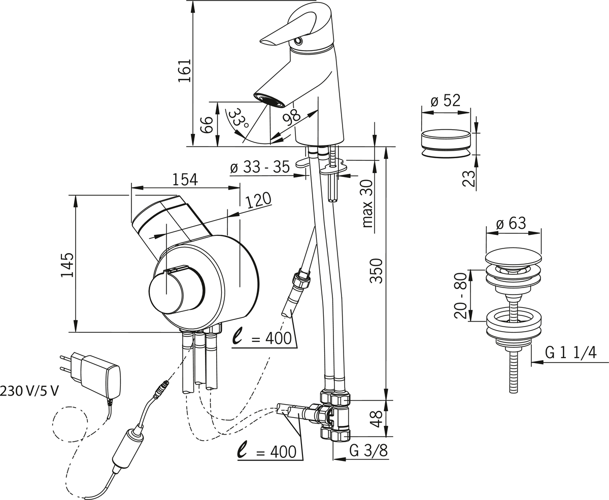 Oras 2701FT Смеситель для умывальника, 230/5 V 2701FT Optima Хром  - Вид №4